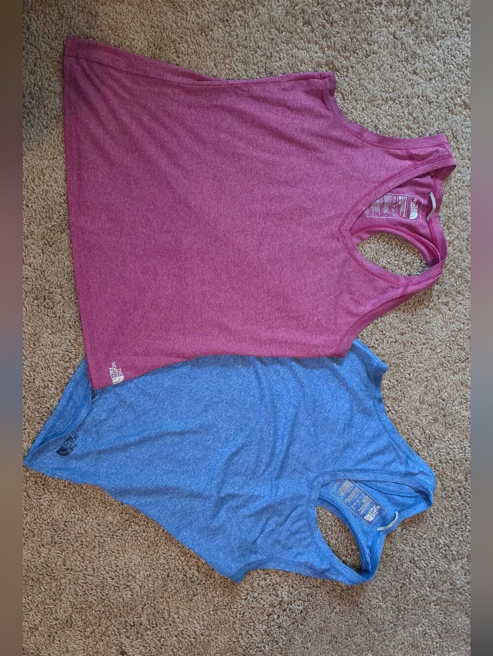 Two NORTH FACE T-back Tank Tops Blue And Mauve Size Medium Price Firm